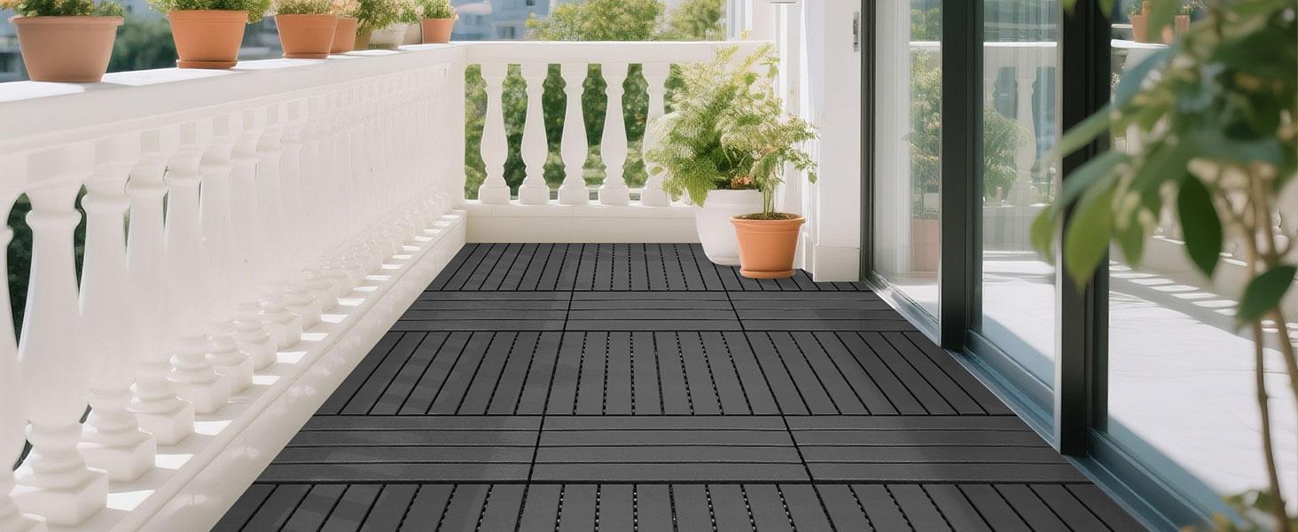 Interlocking Deck Tiles, 48 Pack,24"x12" 96 sq.ft Plastic Waterproof Outdoor Flooring All Weather Use, Patio Floor Decking Covering Tiles for Porch Poolside Balcony Backyard