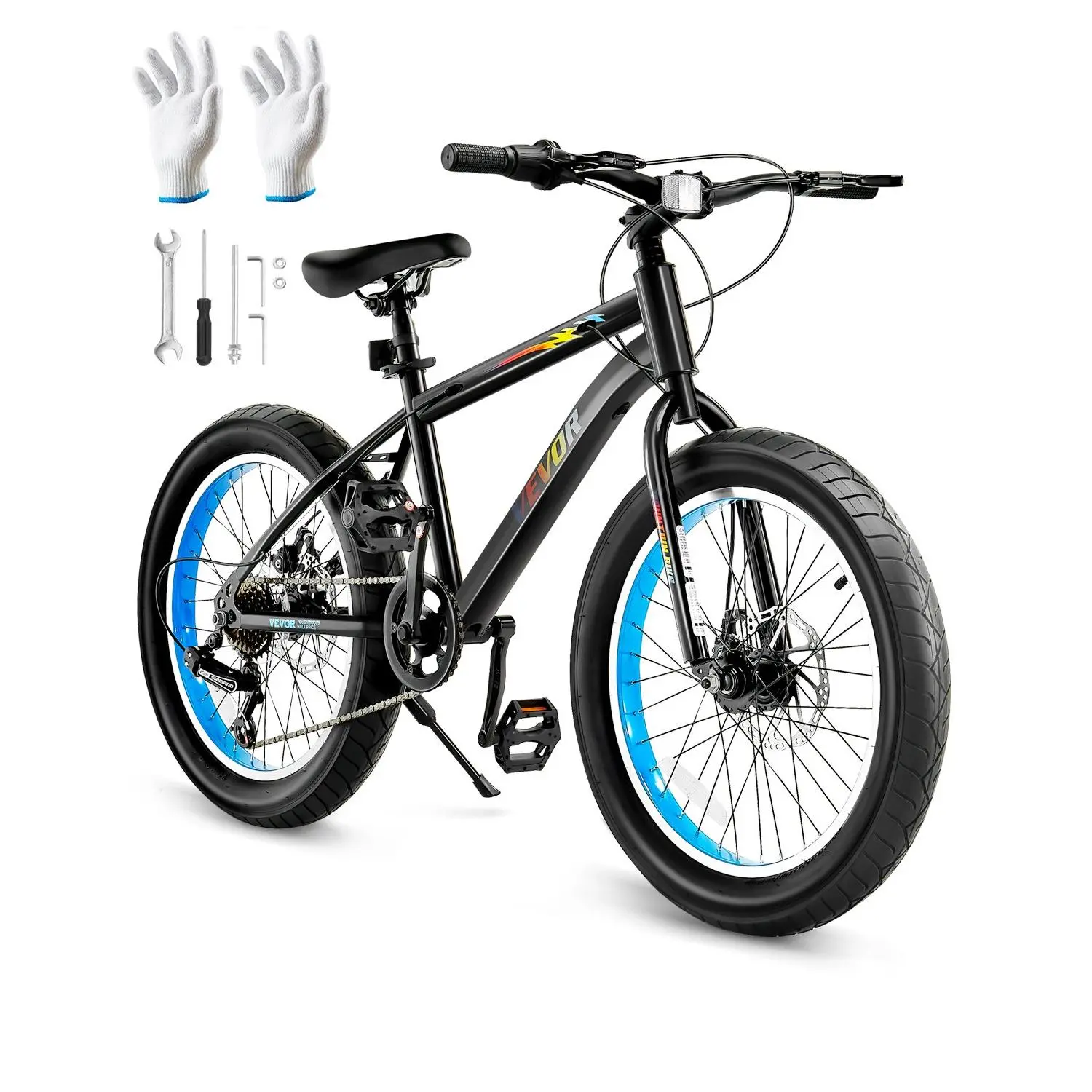 VEVOR 20-in Fat Tire Mountain Bike, Pre-Assembled High Carbon Steel Frame MTB with 7-Speed SHIMANO Twist Shifting, Comfort Saddle, Dual Disc Brakes for Trail, Snow Cycling