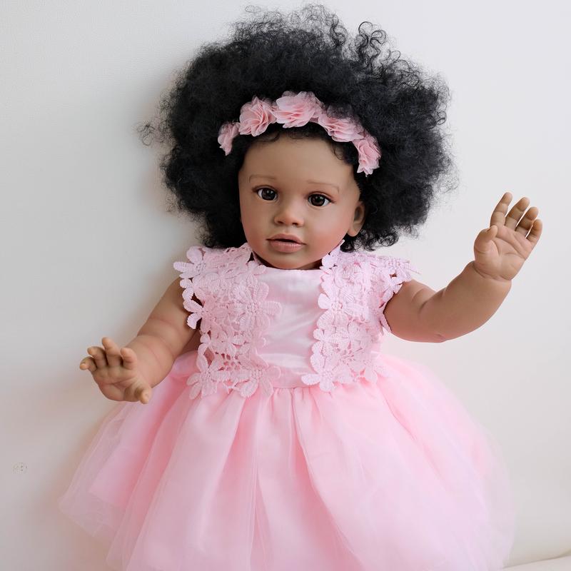 Reborn Toddler Dolls 26 inch 68 cm Black Biracial Reborn Baby Doll - African American & Biracial Mixed-Race Skin, Curly Rooted Hair & Standing Pose Feeding Kit & Gift for Kids