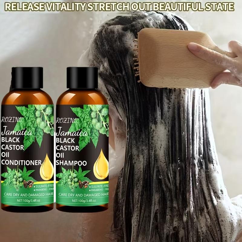 Rozino Jamaica Black Castor Oil Shampoo & Conditioner Set for Dry Damaged Hair Care Cleansing Routine 100g Each Bottle