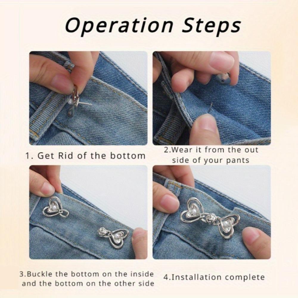 Heart Shaped Jeans Button Tightener Set, 1/2/4 Pairs Handmade Jeans Button Pins, Easy To Install Waist Tightener Button for Indoor & Outdoor