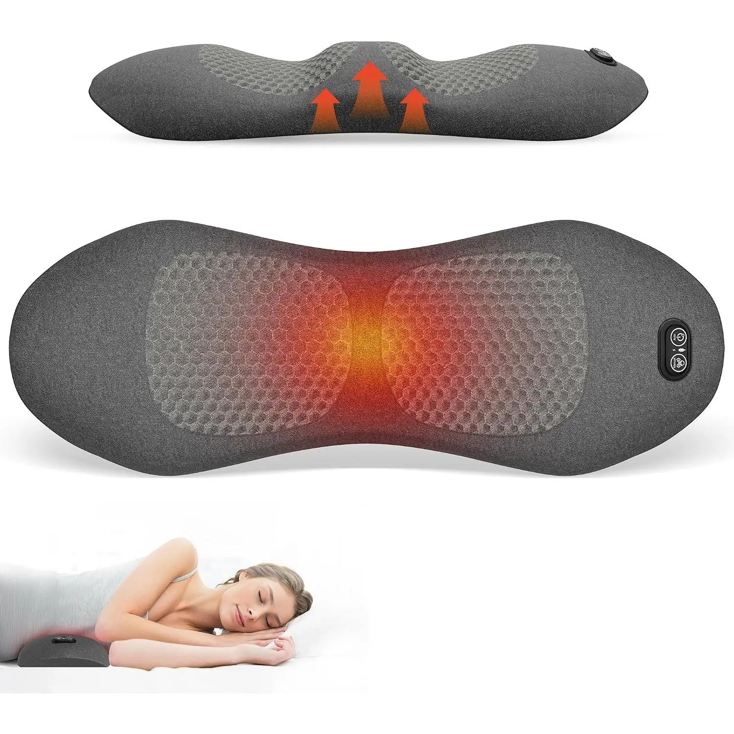 3-in-1 Triple Fusion Electric Back Massager Lumbar Support Pillow with Heat, Vibration & Adjustable Traction, Memory Foam for Lower Back Pain Relief