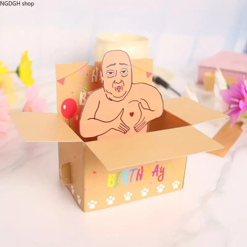 4 Pack Funny 3D Pop Up Birthday Card with Bald Man and Heart, Cute Novelty Greeting Card for Friends, Hilarious Bday Gift for Him, Perfect for Party, Office & Humor Lovers.