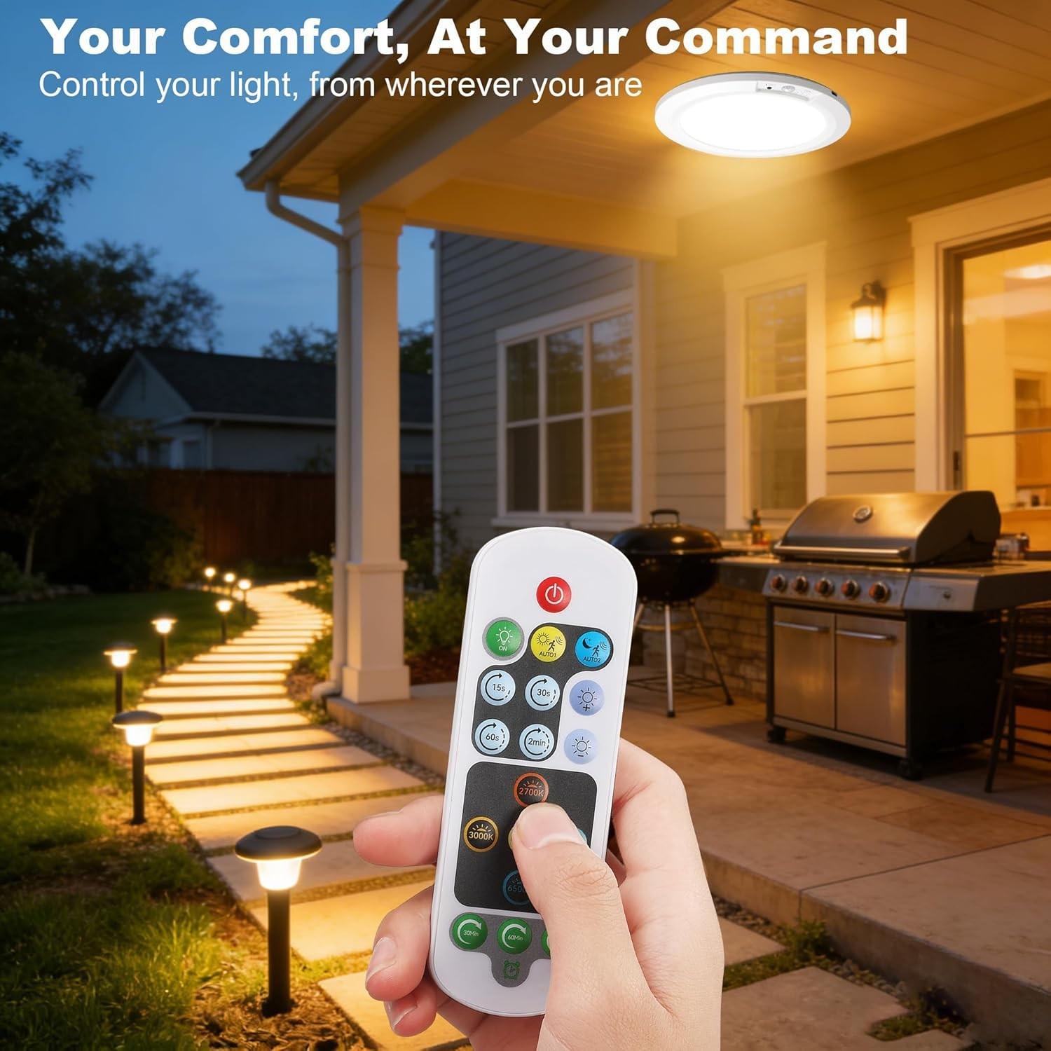 Rechargeable Motion Sensor Ceiling Light with Remote Control, Magnetic Wireless Battery Powered Lamp for Closet Shower Stairs Porch Balcony