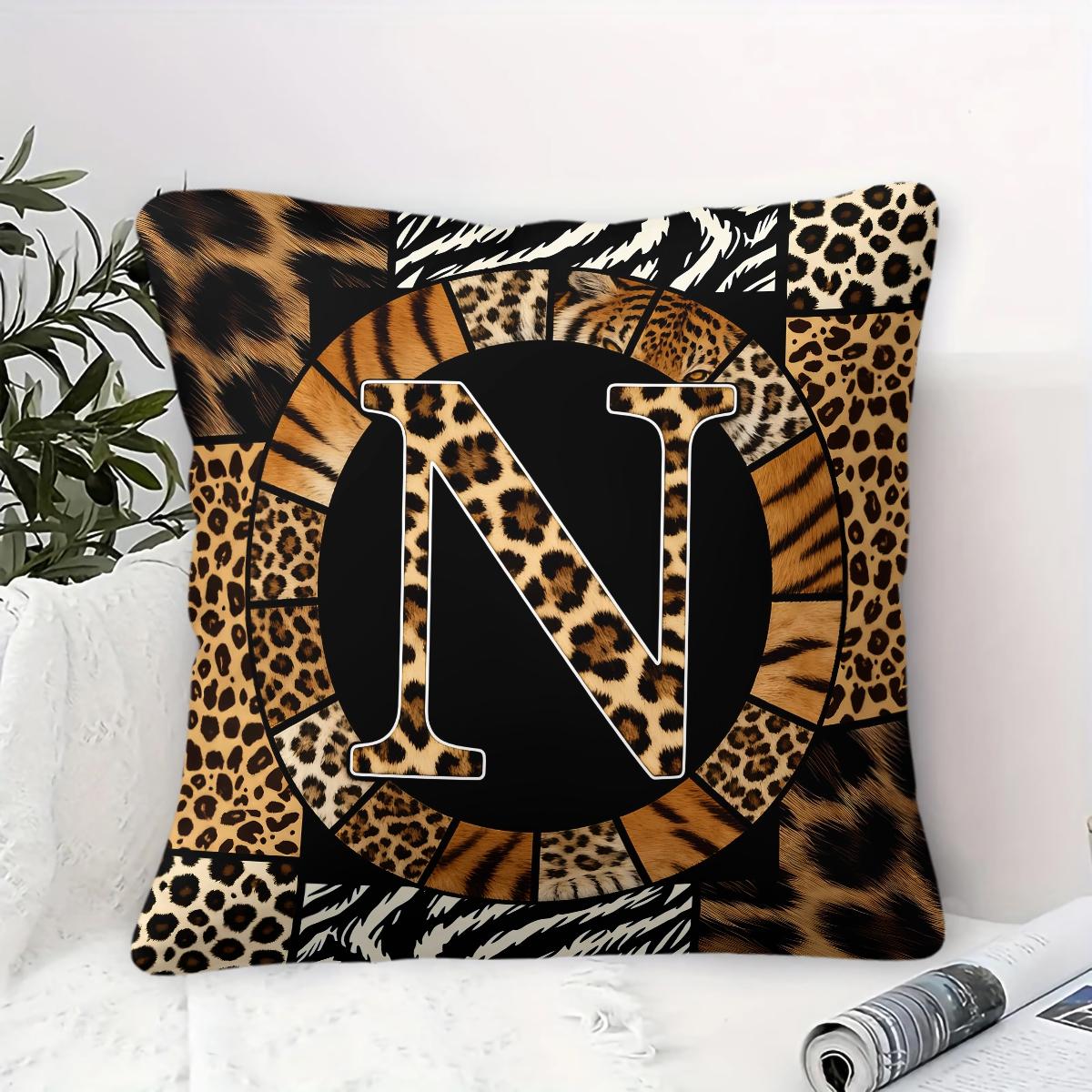 Boho Animal Print Letter Decorative Throw Pillow, Personalized Home Decor, All Season Use for Sofa Bay Window Cafe, With Pillow Insert, Ideal Housewarming Christmas Birthday Gift