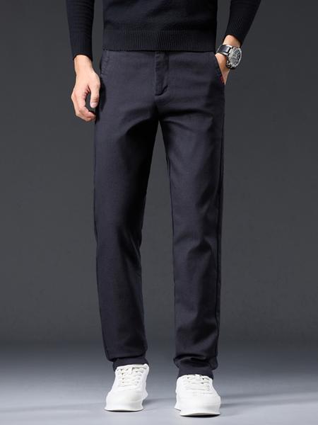 Men's Fleece Lined Denim Jeans, Thickened Outdoor Warm Straight Leg Jeans, Casual Fall Winter Long Trousers, Slim Fit Striped Design