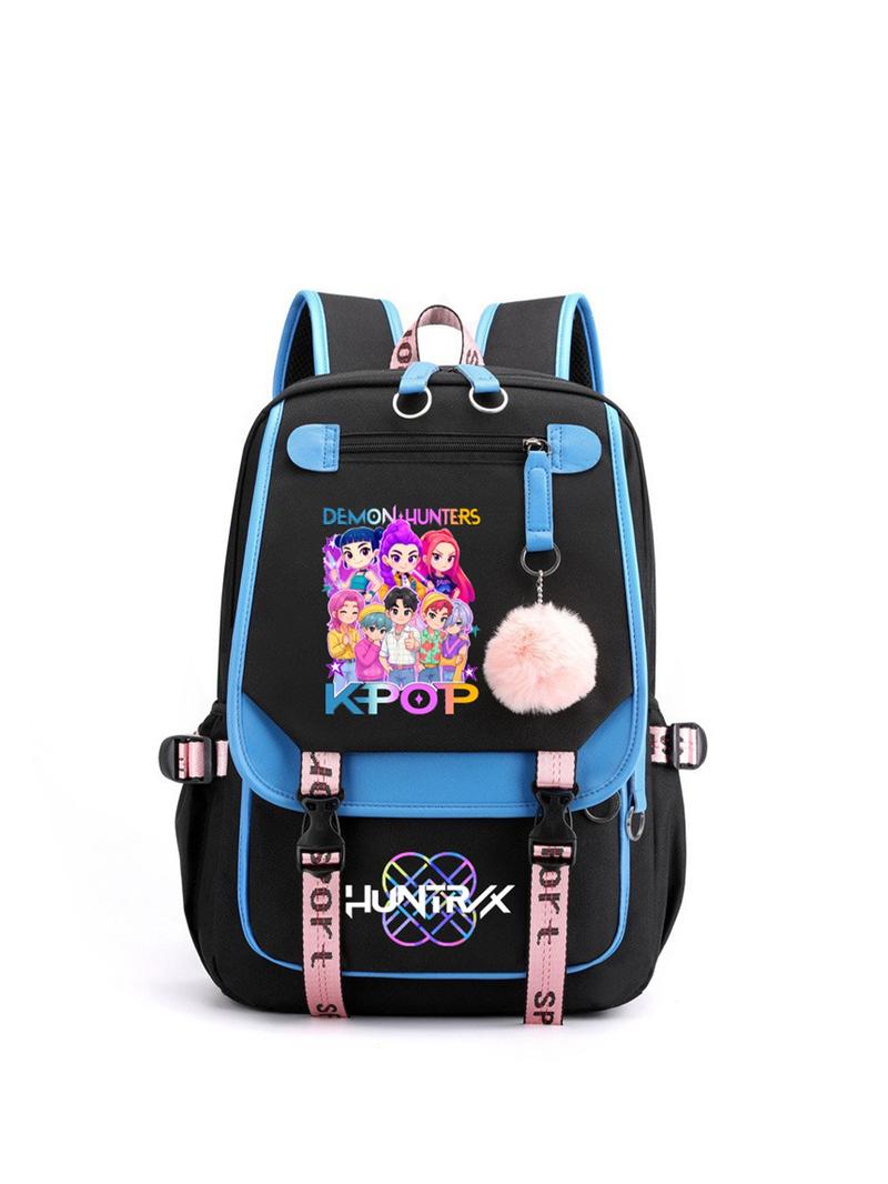 1pc  Women's backpack with color blocking and contrasting buckle, kpop girl group print, fashionable and versatile, casual and simple, suitable for students to go to school, campus, work, commuting, shopping, women's backpack, Trendy backpack