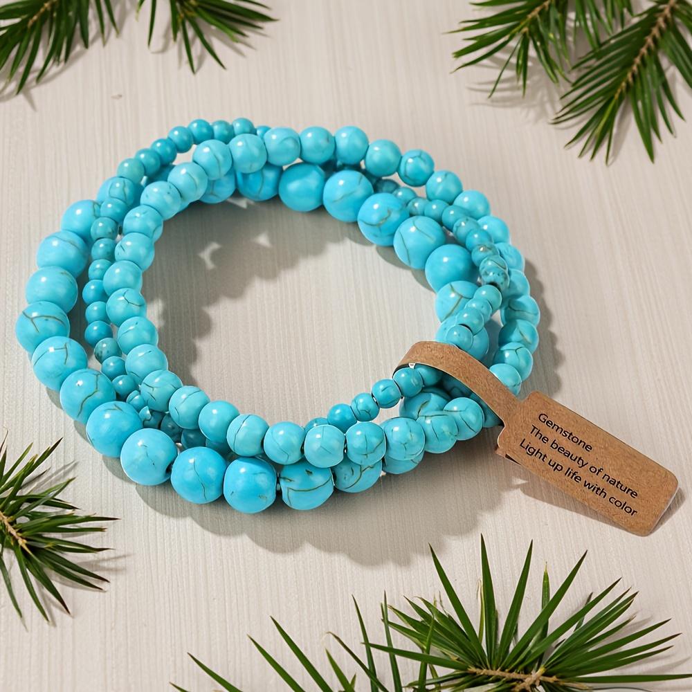 [Stone Bead Bracelets Set] Natural Stone Bead Bracelets Set - 3pcs/Set in 4Mm/6Mm/8Mm Sizes - Lucky Charm Bracelets - Couple Love Tokens - Natural Stone Wristband - Valentine's Day Gift