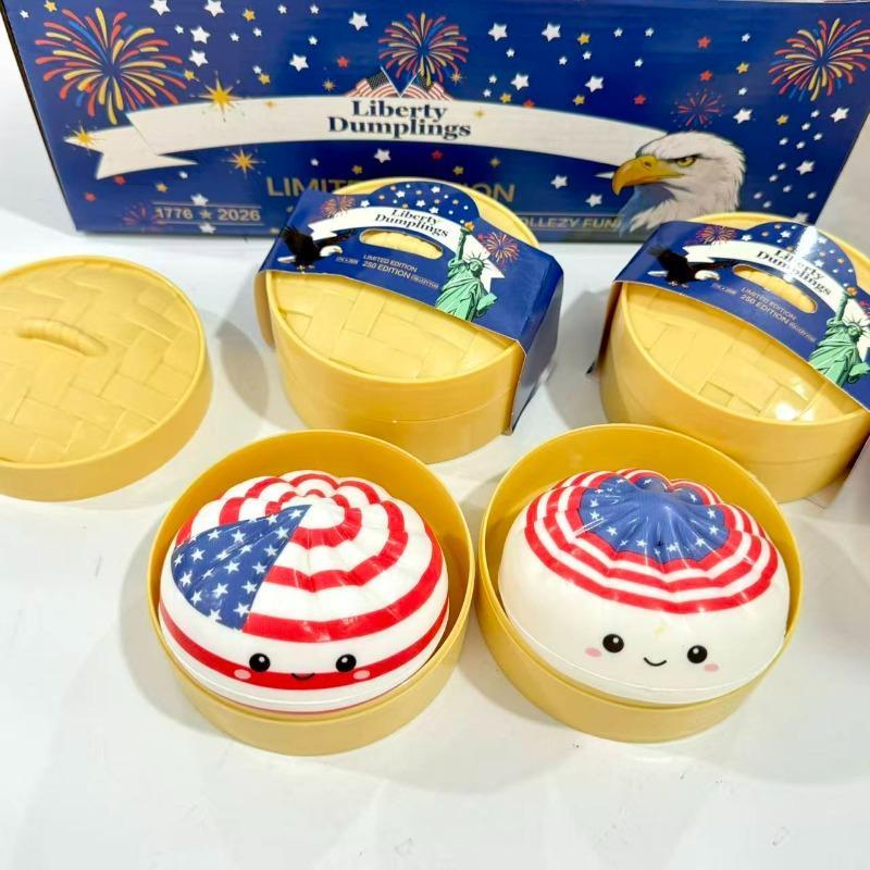 HefengCL 250th Anniversary Limited Edition USA-Themed Bun Squishy Toy, Unisex Slow Rebound TPR Sensory Fidget, Random Colors ASMR Relaxing Gift, Compact Portable Collectible Party Favor (Slime & Squishy Toys)