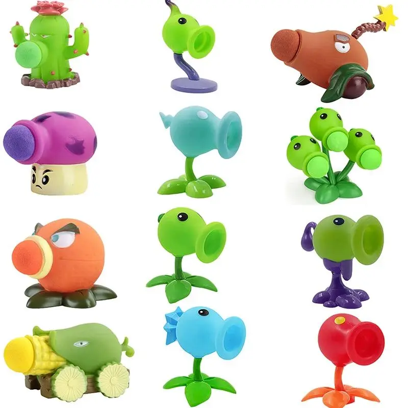 1pcs Plants vs Zombies Peashooter Gatling Pea shooter PVC  Zombie Action Figure Model Toy dolls Shooting Toy Kids Gifts