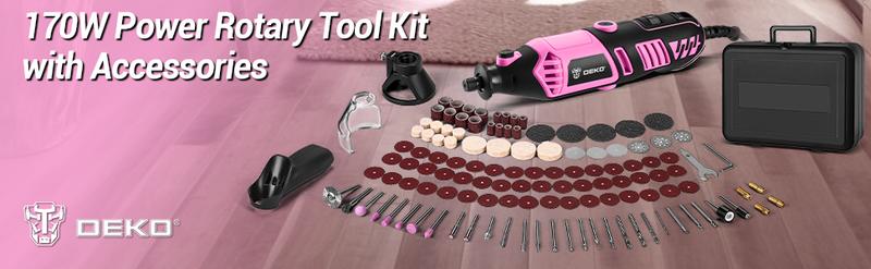 DEKOPRO 127pcs Rotary Tool Kit:Power Hand Rotary Tools Mini for Wood/Metal, Electric Grinder Drill Machine Set with Flex Shaft for Carving, Sanding, Grinding, Polishing, Engraving Pink