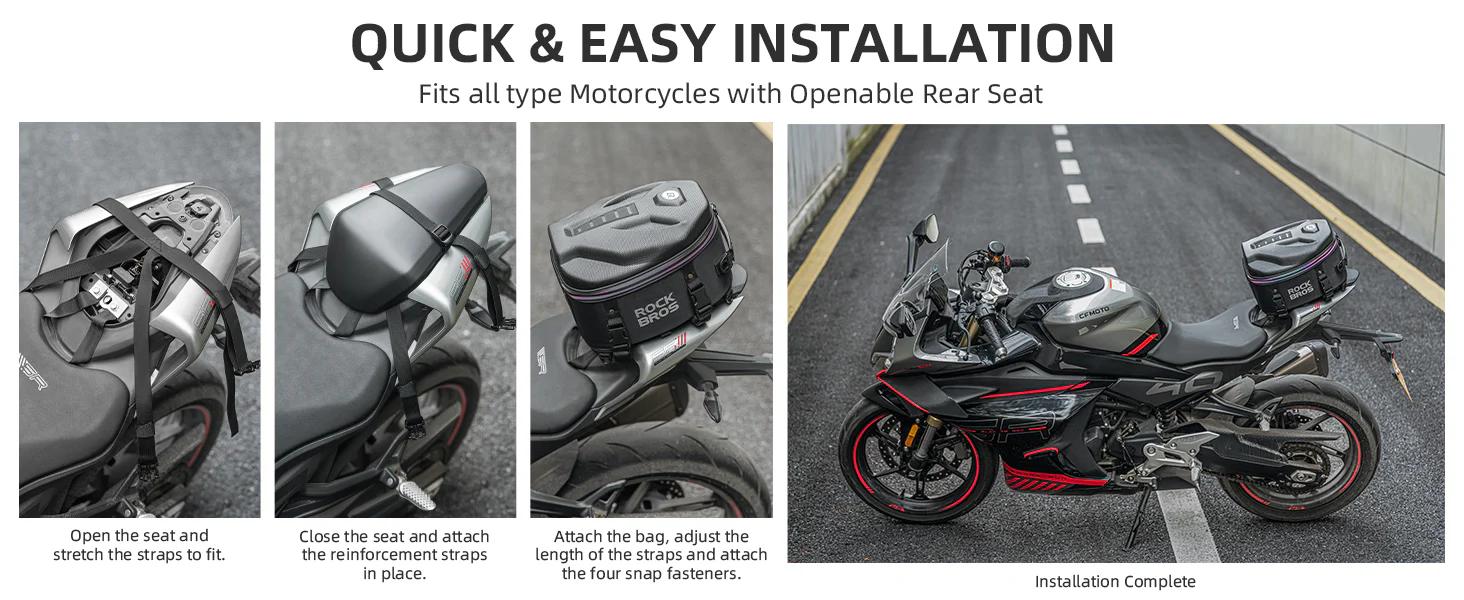 ROCKBROS Waterproof Tail Motorcycle Tail Rear Seat Bag 12.5L Storage Backpacks Hard Shell