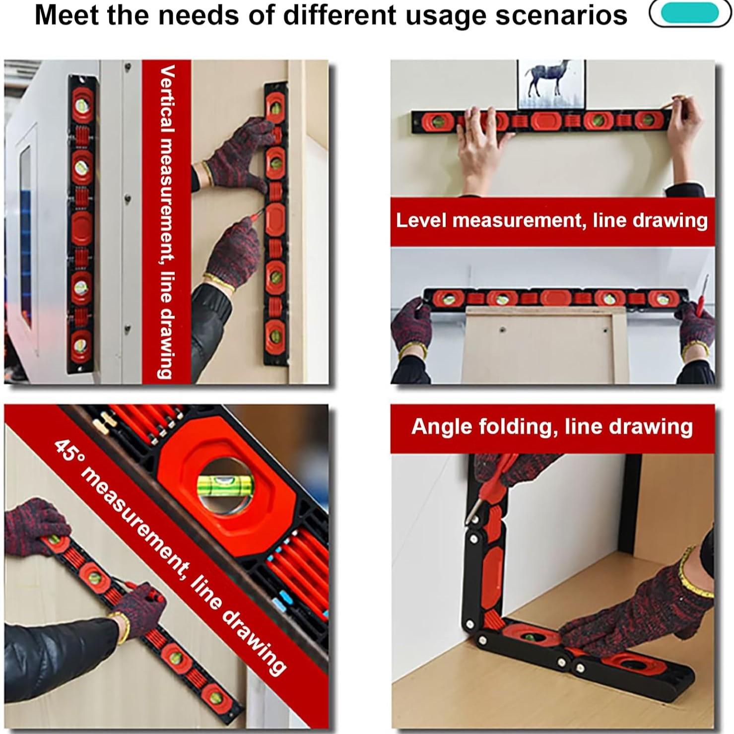 High Precision Folding Magnetic Level Ruler Multi Angle Measuring Tool Woodworking Corner Layout for Home Renovation