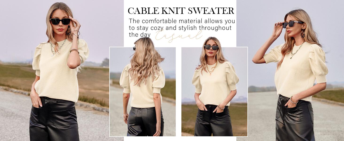 Cicy Bell Women's Puff Short Sleeve Sweater Tops 2025 holiday outfit Trendy Knit Crew Neck Casual T Shirts Blouses Knitted Womenswear