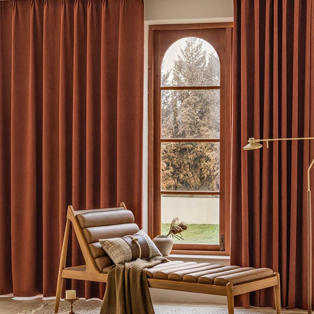 1pc Solid Herringbone Chenille Curtain, American Style Simple Perforated Curtain, Polyester Home Finished Perforated Curtain