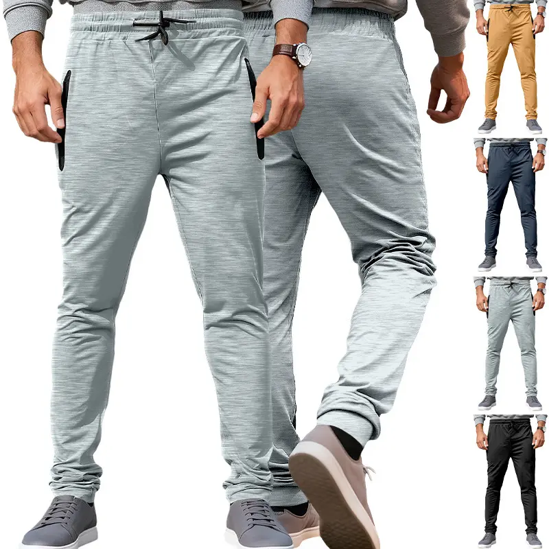 Men Lightweight Jogger Sweatpants Elastic Drawstring Waist Secure Zipper Pockets Slim Cuffed Ankle Casual Workout Running Trousers Multiple Colors Available