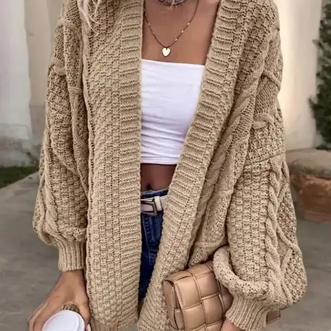 Women's Oversized Cable-Knit Open Front Cardigan Sweater, Long Sleeve Solid Color Fashion Cozy Knitted Cardigan for Autumn Winter Casual Daily Wear, Women Fall Outfit, Winer Outerwear Coat for Women, Chunky Sweater Women Knitting