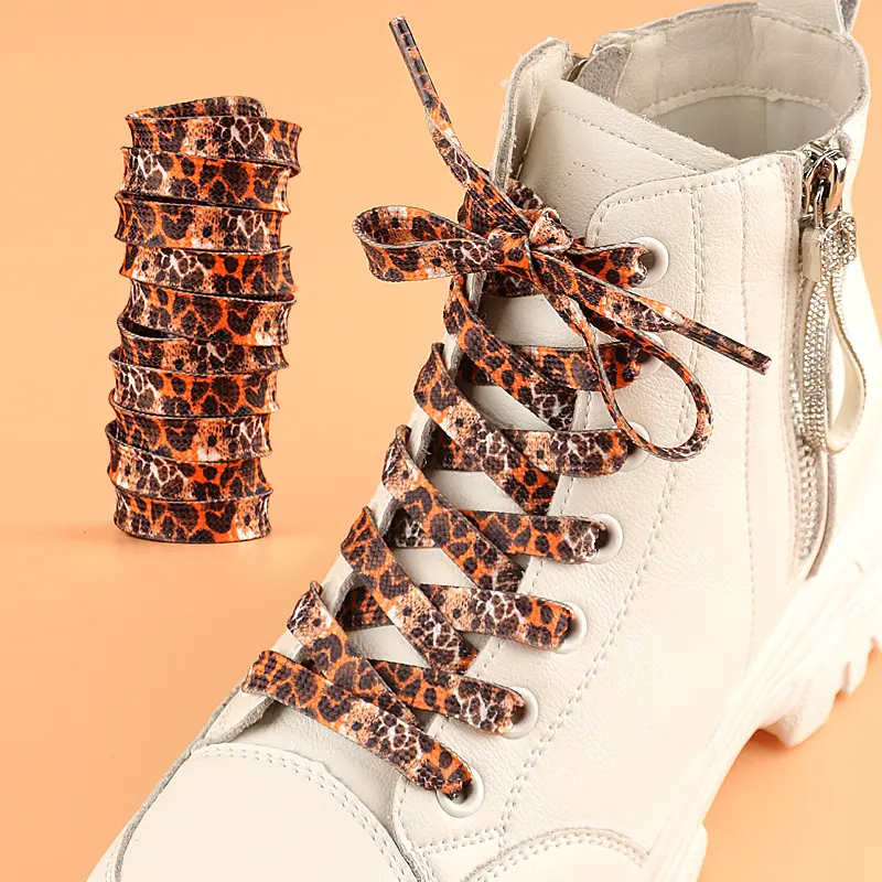 2Pairs Leopard Pattern Flat Shoelaces, Fashion Printed Shoe Strings, Replacement DIY Shoe Accessories for High-top Canvas Shoes, Martin Boots, Sneakers, Sports Shoes & Running Shoes, Street Style Shoelaces for Men Women