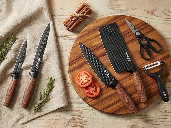 6Pcs Kitchen Chef Knife Set, Slicing Knife, Scraper And Scissors, High Carbon Stainless Steel Super Sharp, with Anti-stick Ergonomic Wooden Handle, Professional Chef's Knife Set, Suitable for Family Travel, Gift Box Set#fathersdaygift 6Pcs Kitchen Chef Knife Set, Slicing Knife, Scraper And Scissors, High Carbon Stainless Steel Super Sharp, with Anti-stick Ergonomic Wooden Handle, Professional Chef's Knife Set, Suitable for Family Travel, Gift Box Set#fathersdaygift