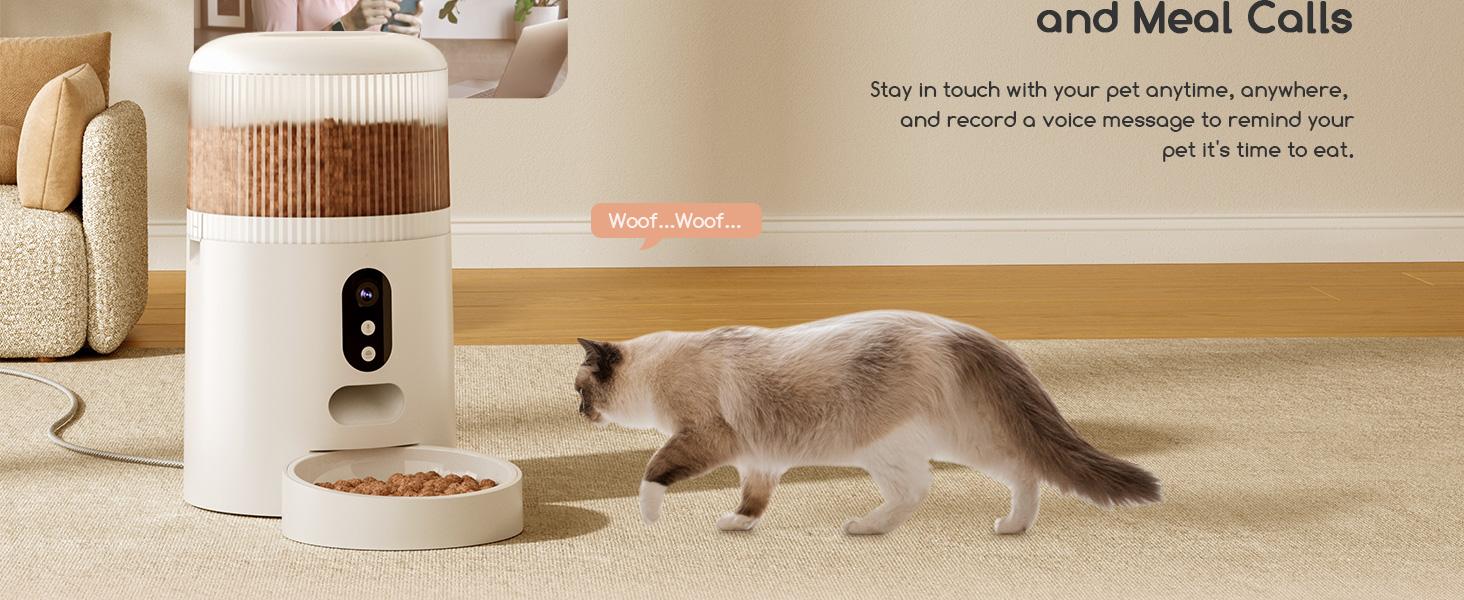 Smart Automatic Pet Feeder Single Unit for Cats & Dogs - 3MP HD Camera, 5G-2.4G WiFi, Night Vision, APP Control, 2-Way Voice Communication, Motion Alerts, Low Food Level Sensor, Timed Dispensing, Anti-Bite Cable, Desiccant Compatible
