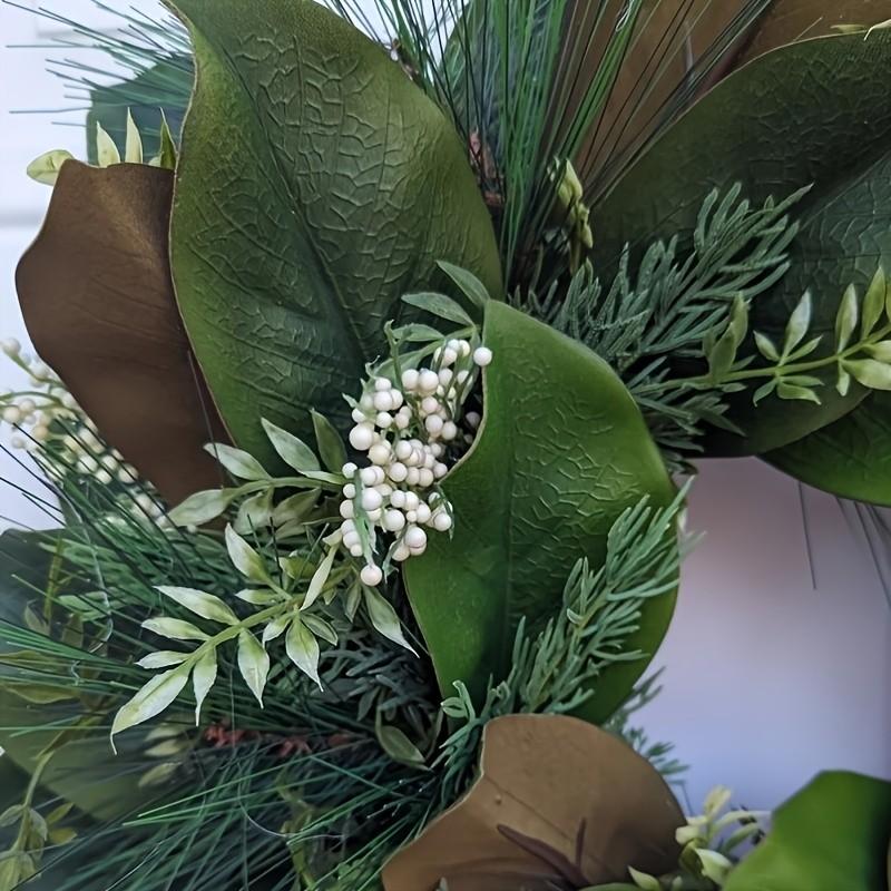 Realistic Magnolia Leaf Front Door Wreath, Summer Greenery Wreath with Pine Needles & Berries, Fall Thanksgiving Decor, All-Season Door Hanger