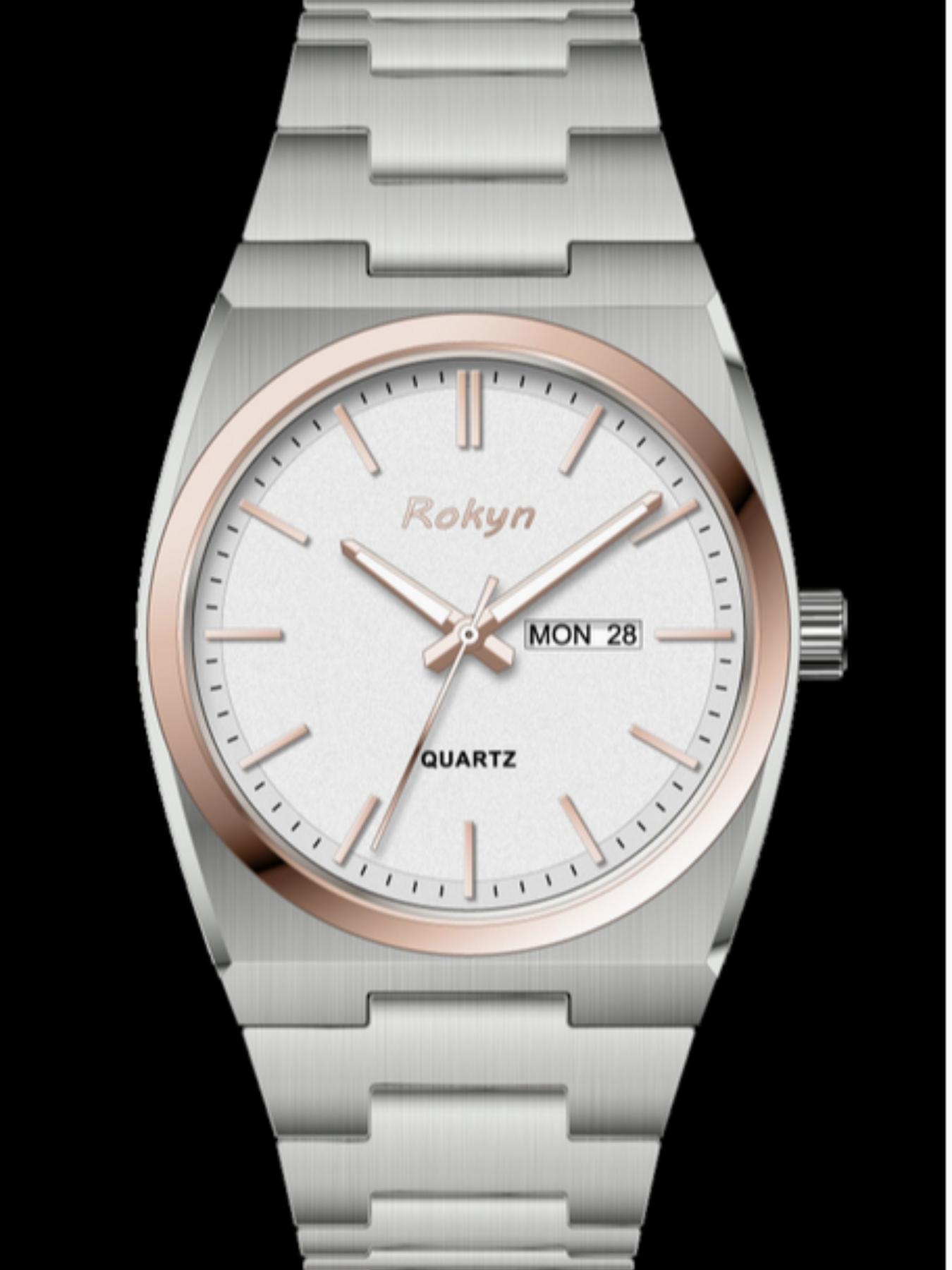 ROKYN Ultra-Thin Luxury Men's Watch, Elegant Fashion Waterproof Dual Calendar Night Glow Quartz Watch, Business Casual Analog Round Face