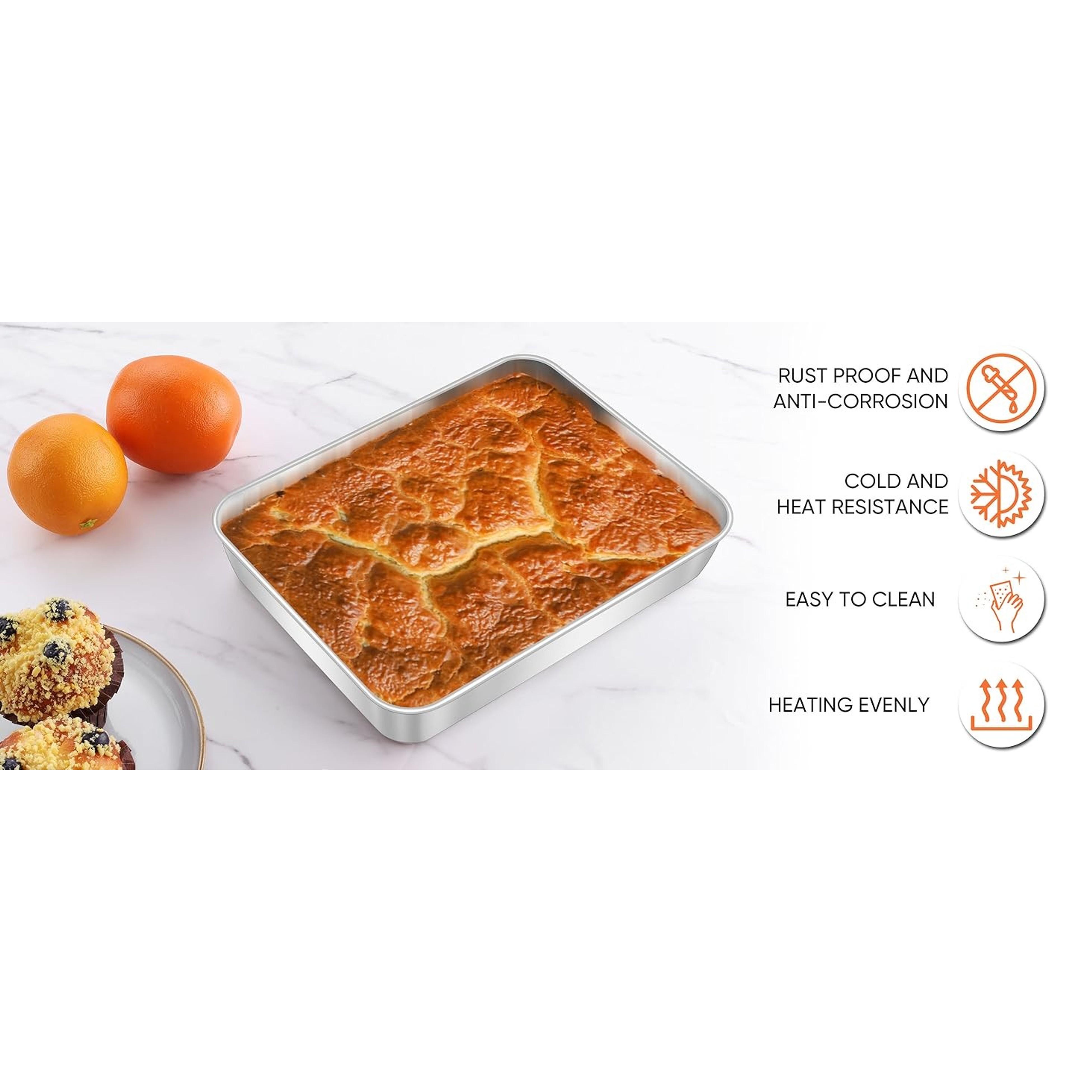 Rectangle Cake Pan Set of 2, 9 X 12 X 2 Inch Stainless Steel Baking Pan for Oven, Lasagna Brownies Casseroles Cakes Bakeware, Dishwasher Safe