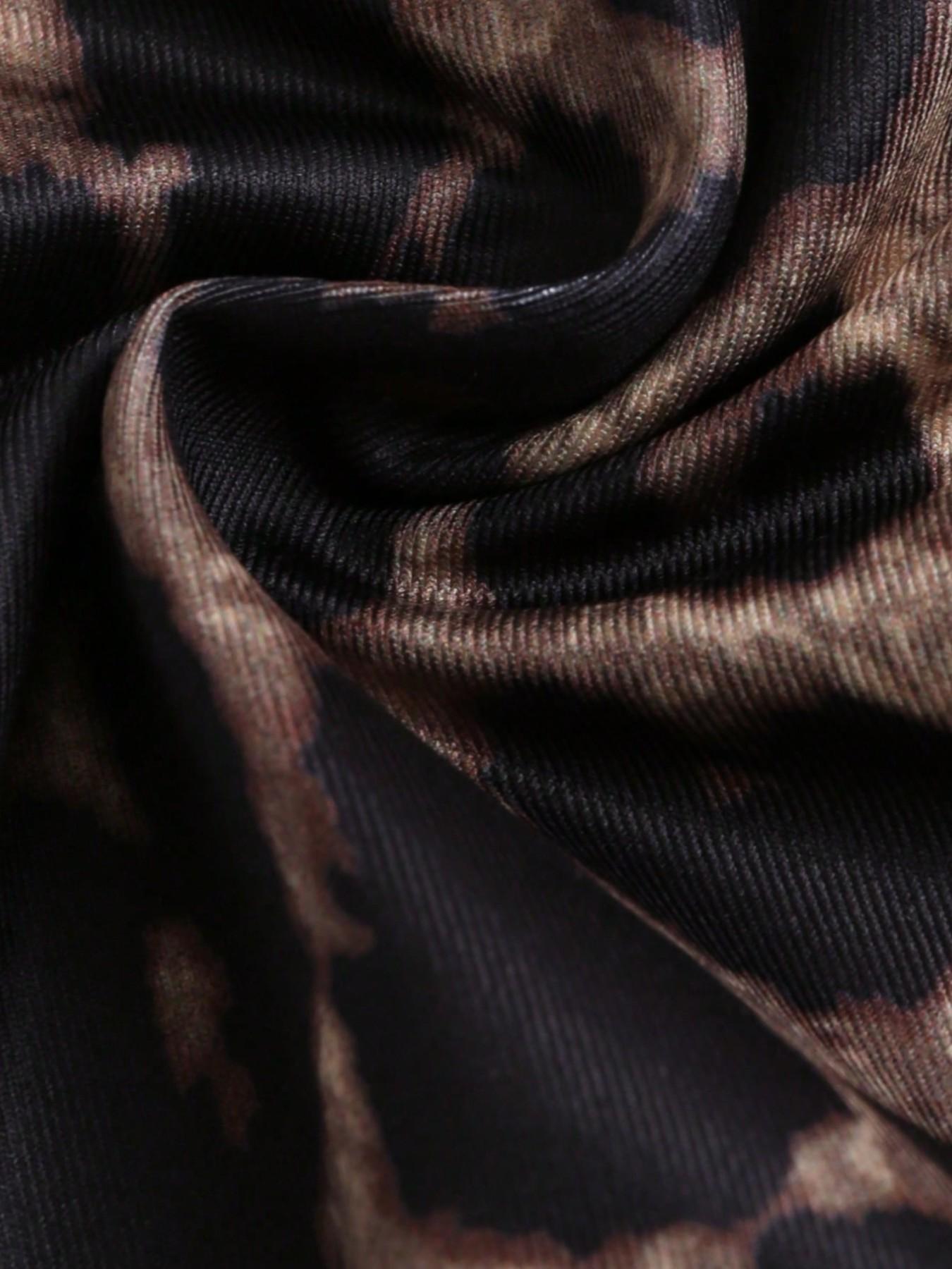 Basic Square Neck Vest Set, Leopard, Slim Fit Ruched Design, Casual, Essential Layering Piece for Daily Wear, Three-Piece