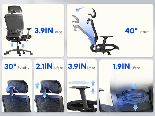 【TikTokShopBlackFriday】Executive Ergonomic Office Chair, Height Adjustable Mesh Computer Chair with Adjustable Headrest, Armrests, and Lumbar Support, Home Office Desk Chair, Gray 【TikTokShopBlackFriday】Executive Ergonomic Office Chair, Height Adjustable Mesh Computer Chair with Adjustable Headrest, Armrests, and Lumbar Support, Home Office Desk Chair, Gray