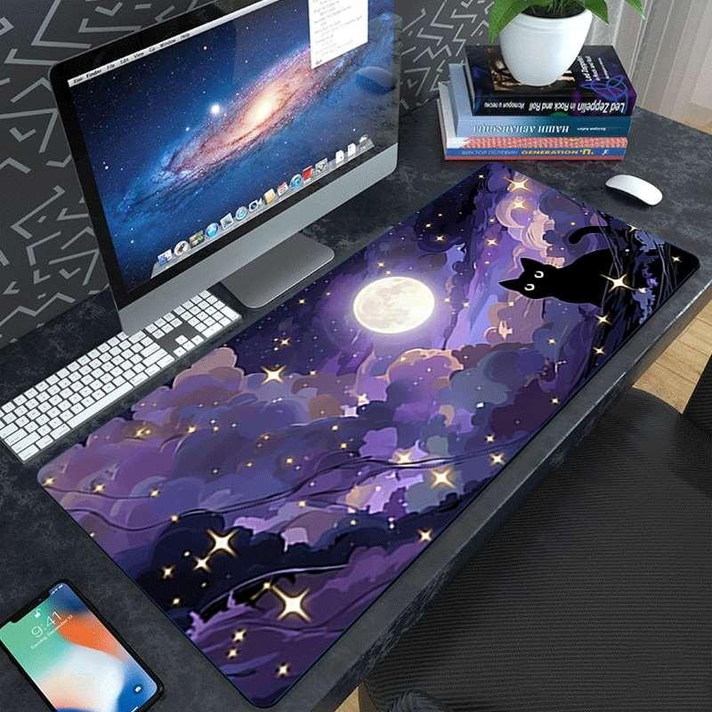 Durable Large Anti-Slip Rubber Mouse Pad, Cat Silhouette Art, Gaming Office Desk Mat, Perfect Holiday Gift, Multi-Functional Keyboard Pad