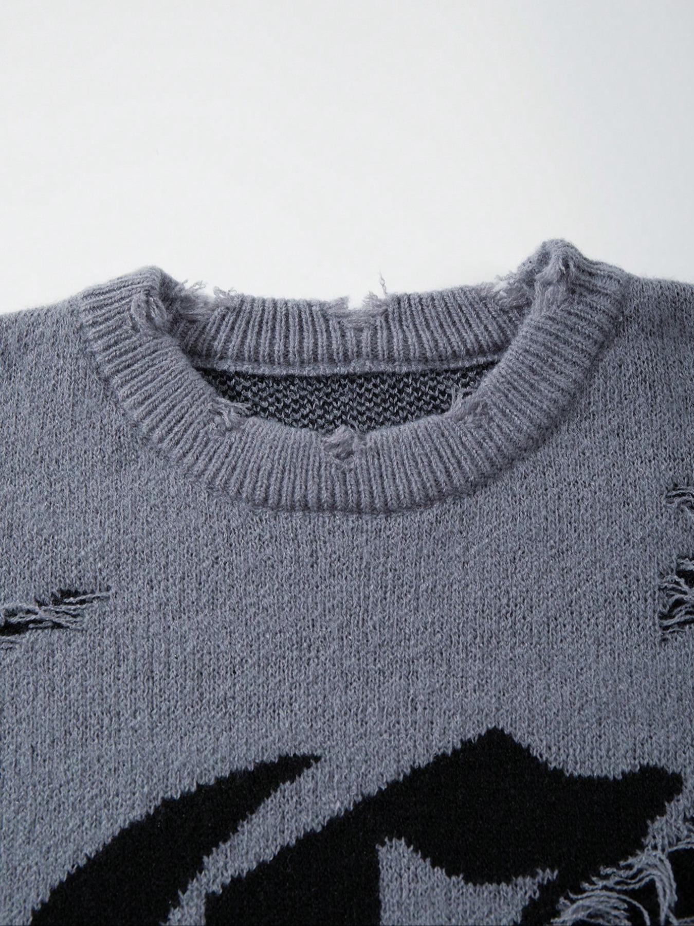 Men's & Women's Street Gothic Letter Print Sweater, Casual Loose-Fit Knitted Pullover, Round Neck Long Sleeve Drop Shoulder Top, Knitwear