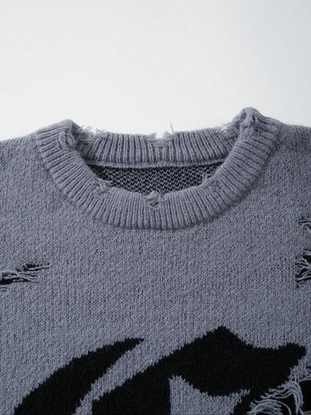 Men's & Women's Street Gothic Letter Print Sweater, Casual Loose-Fit Knitted Pullover, Round Neck Long Sleeve Drop Shoulder Top, Knitwear