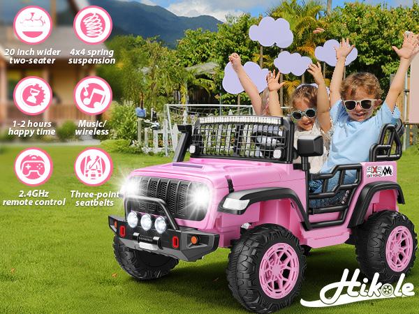 Hikole 24V 2-Seater Electric Ride On Car for Big Kids – Remote Control, Dual 200W Motors, Wide Seats, 4-Spring Suspension, Bluetooth Music, LED Lights & 3 Speeds