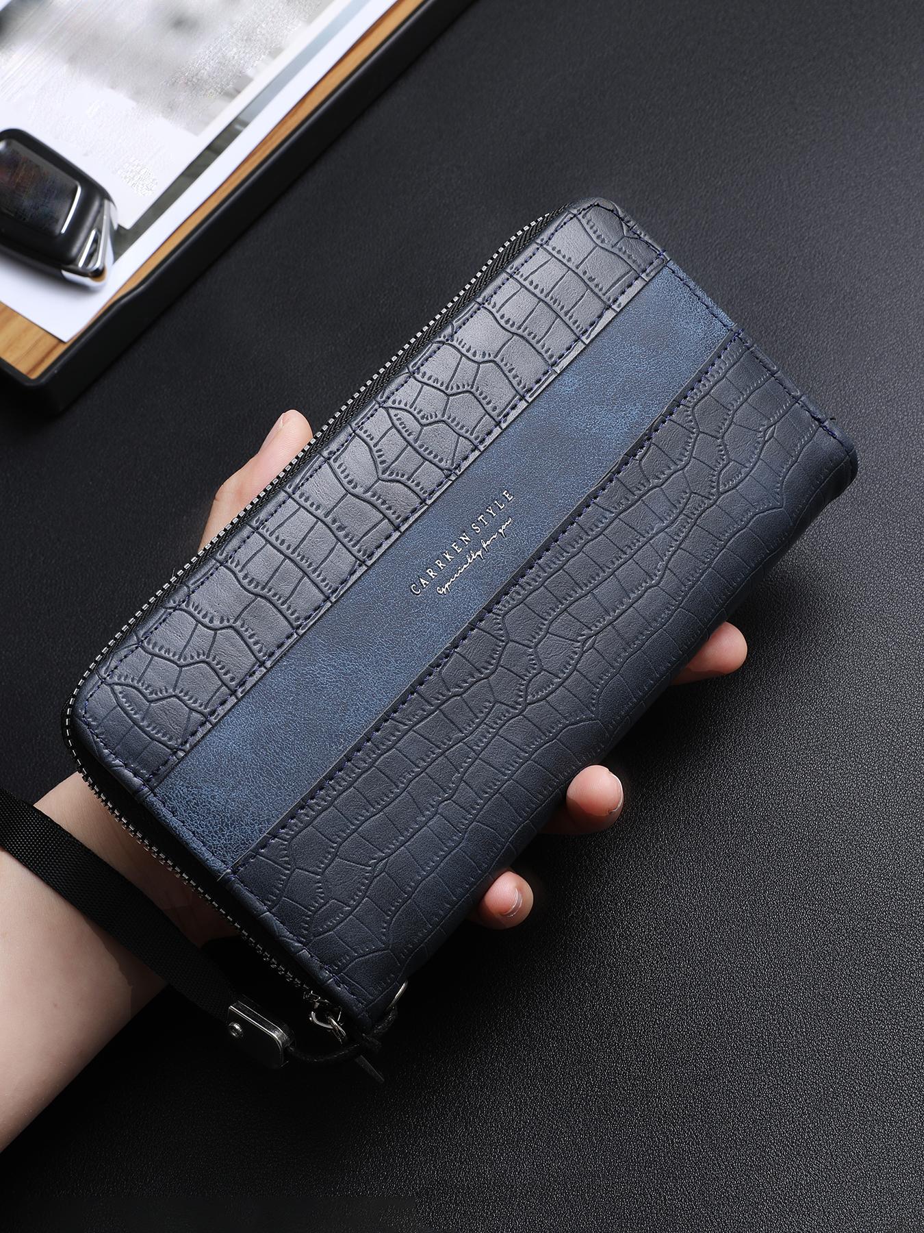 Men's Business Stone Texture Zipper Clutch Bag, Fashion Color Block Design, Multi-Functional Large Capacity Wallet, Gift for Boyfriend Father Son, Men Gifts