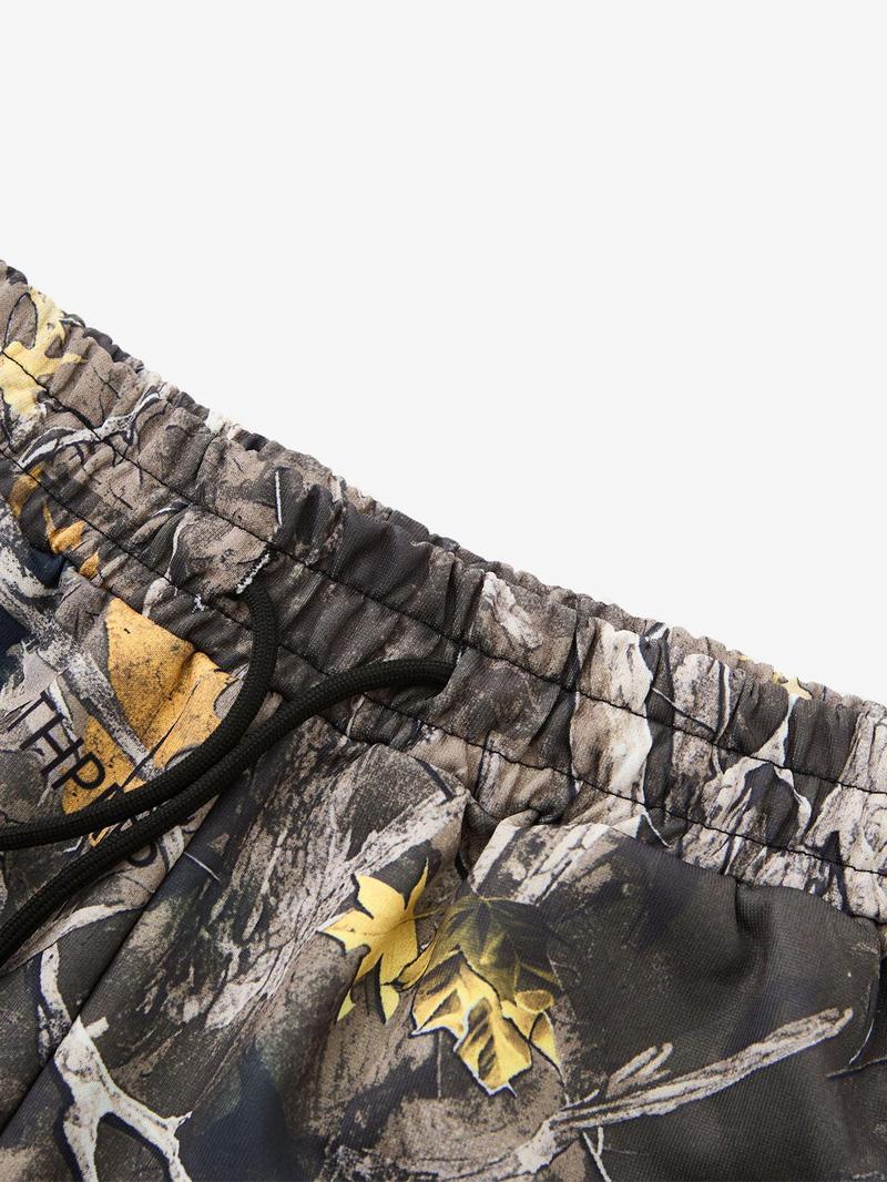 Unisex Street Style Saint Print Camo Pants, Fitted Long Trousers for All Seasons, Casual Daily Wear, Y2K Fashion, Men's Gift