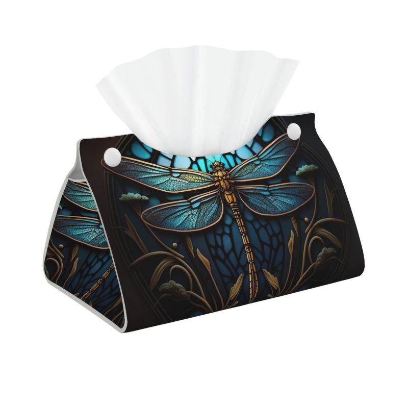1pcs dragonfly PU leather rectangular tissue box cover, bathroom tissue holder, car tissue holder for bathroom, car, bedroom, Bathroom Accessories