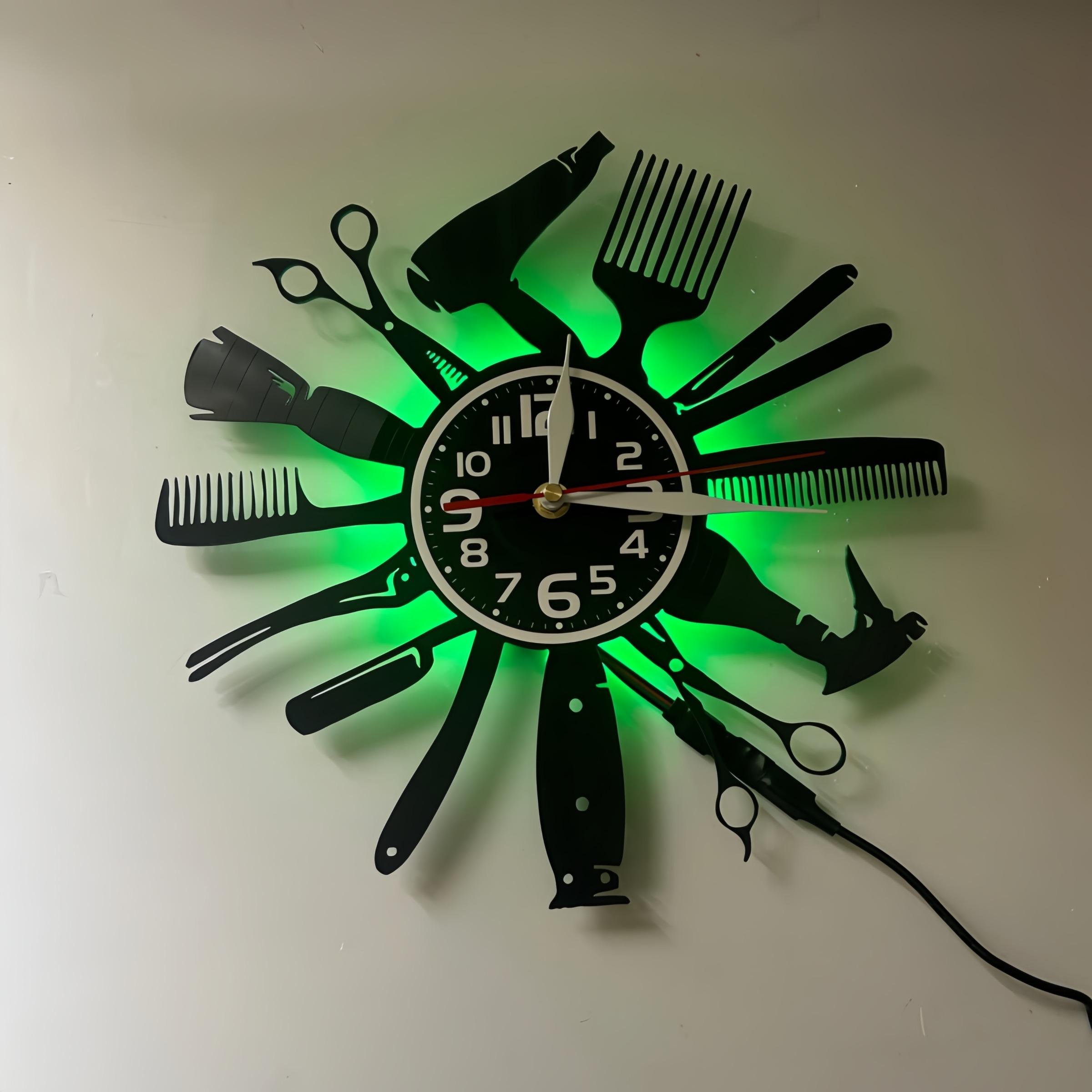 Scissors Comb Shape LED Clock, Numbers & Hands, Clear Easy-Read Design, Ideal for Hair Salons & Styling Studios, Home Decor