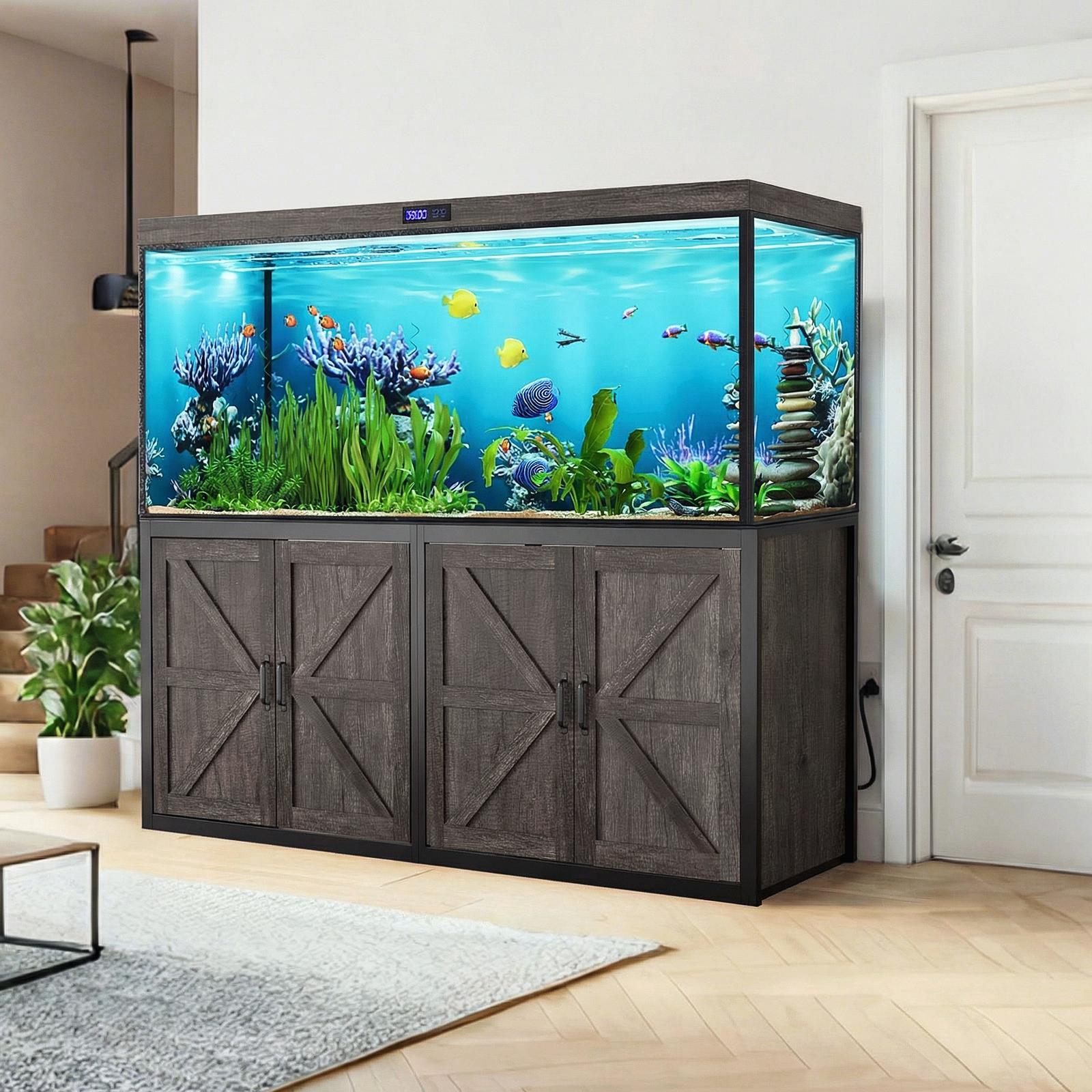 125-150 Gallon Fish Tank Stand with Power Outlet, Heavy Duty Aquarium Stand with Cabinet Storage for Fish Tank Filters and Accessories, 72.9" L*18.9" W Tabletop, 2200 LBS Capacity