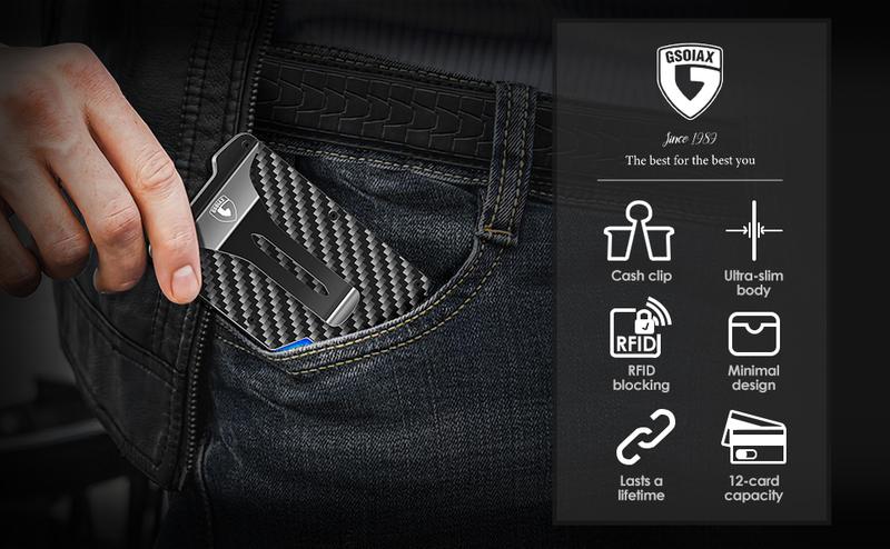 GSOIAX Minimalist Card Holder Slim Wallet for Men, Tactical RFID Blocking Mens wallets, Thin Carbon Fiber Scratch Resistant Rigid money clip, Aluminum Credit Card Wallet with Gift Box