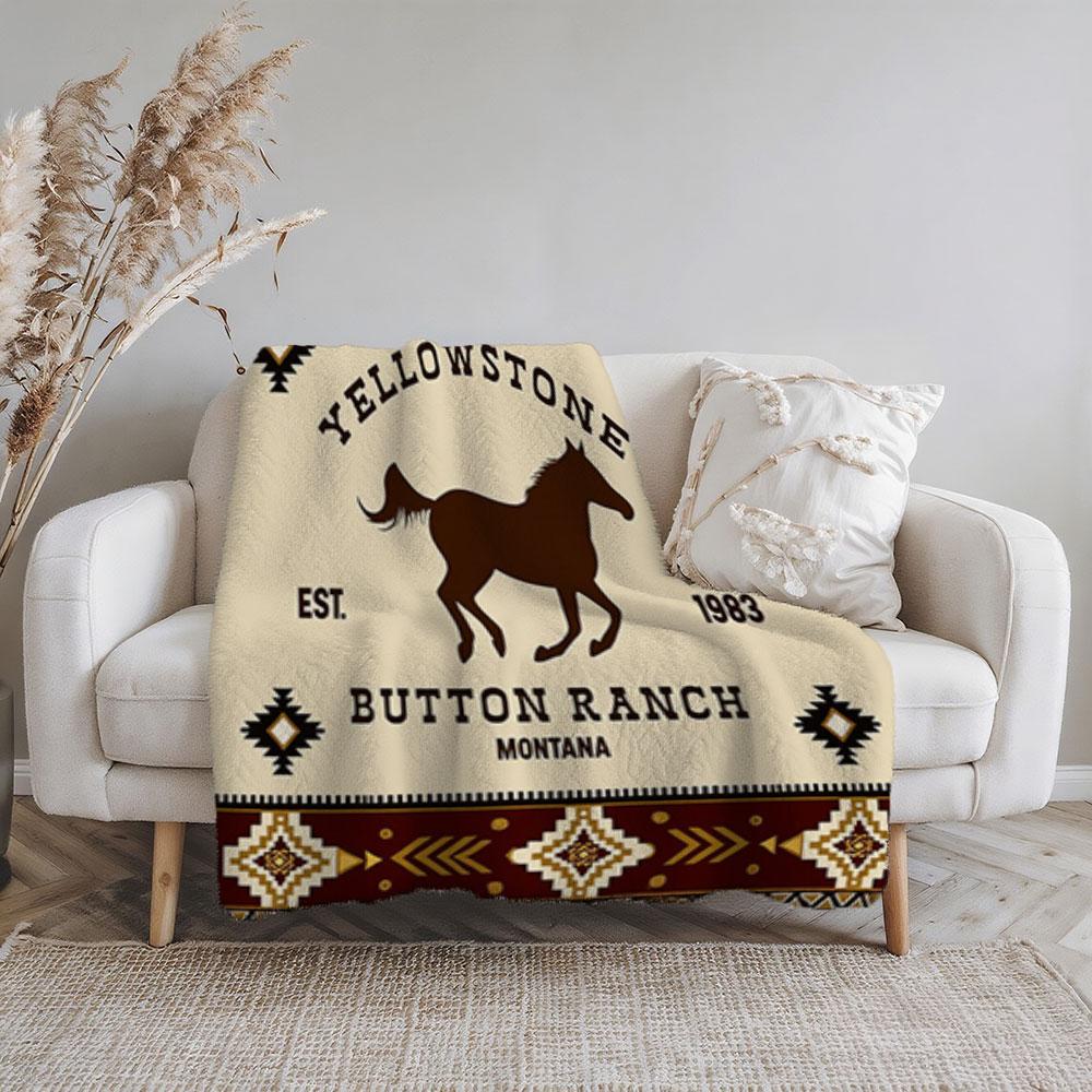 Vintage Southwest Yellowstone Ranch Design Flannel Blanket - Lightweight Soft Four Seasons Suitable, Thick Faux Fur Blanket, Bedroom Floor Blanket, Couple Custom Blanket, Extra Large Sofa Blanket,