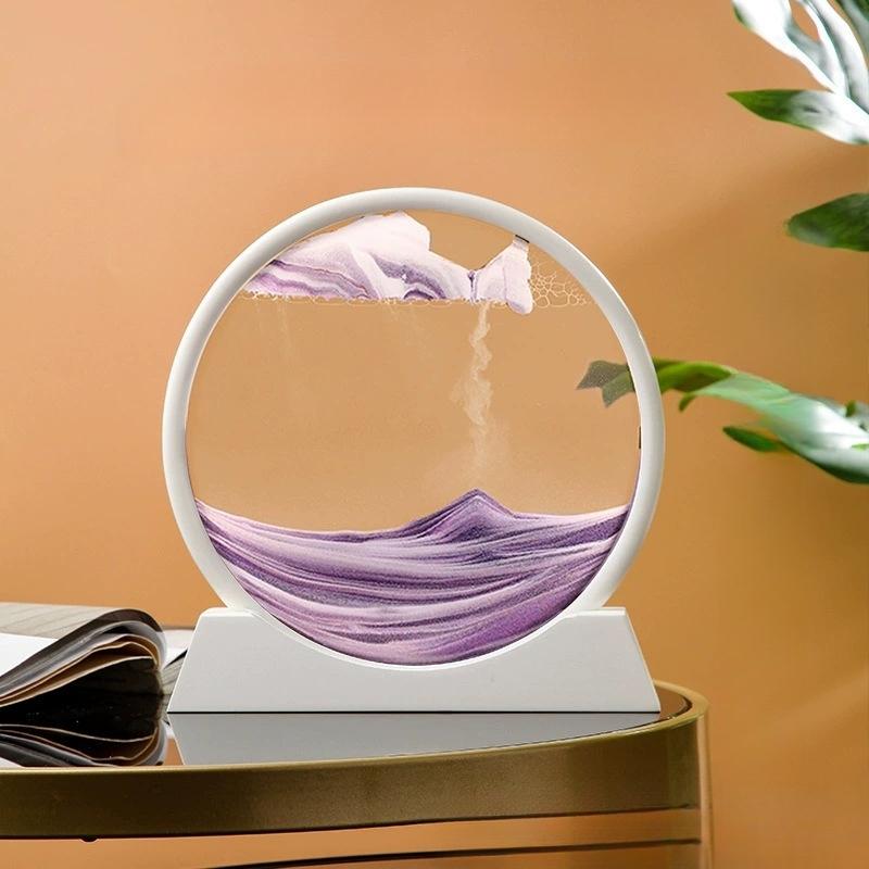 7.4-inch round mobile sand painting - Liquid motion 3D dynamic landscape, in purple, green and red, Bohemian style glass sand painting, suitable for home office desktop decoration, for relaxation and stress relief, unique gift and holiday decoration idea