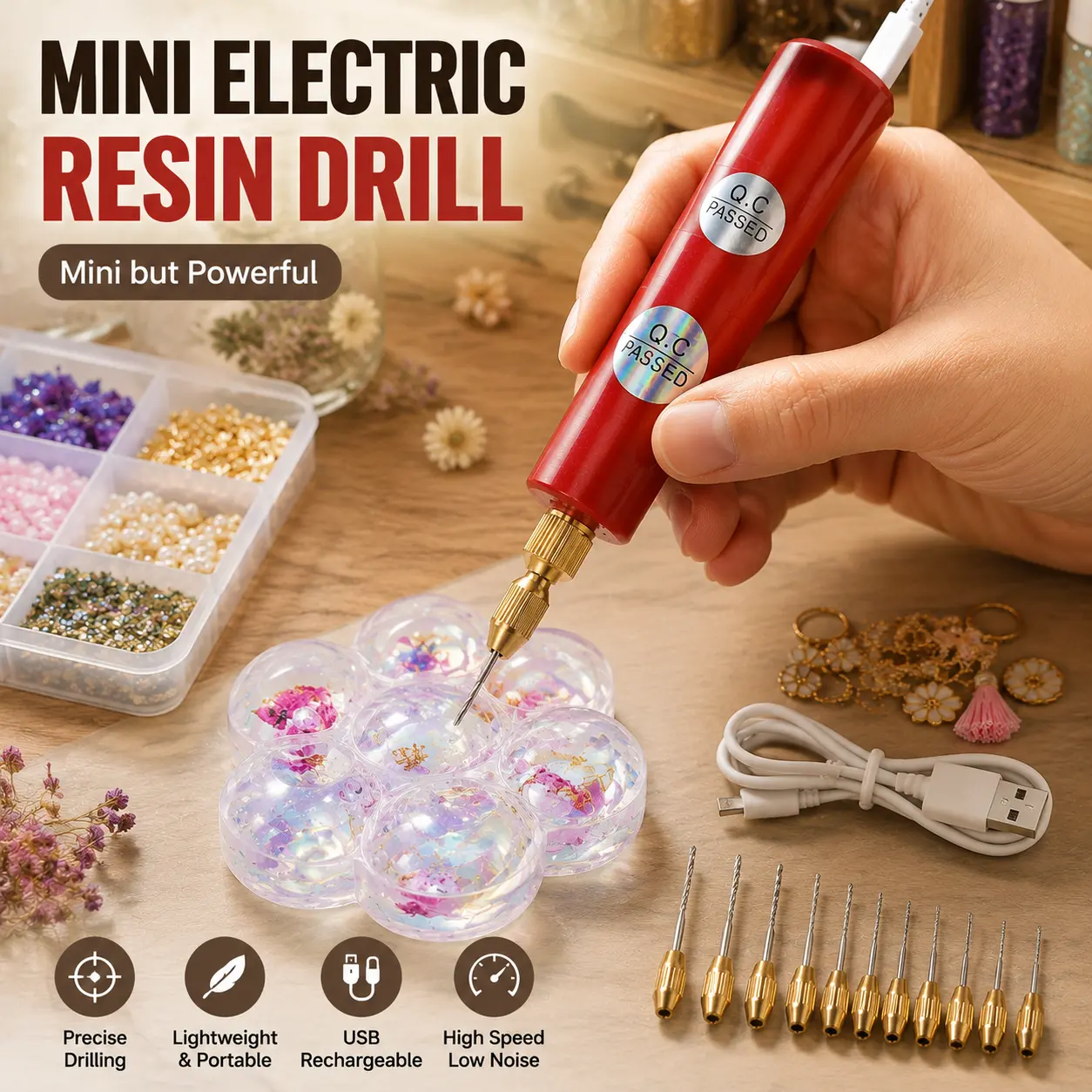 Mini Electric Hand Drill Set with 0.7-1.2mm Bits, Precision Micro Drill Tool for Resin, Crystal Epoxy, Jewelry Making & DIY Craft Projects