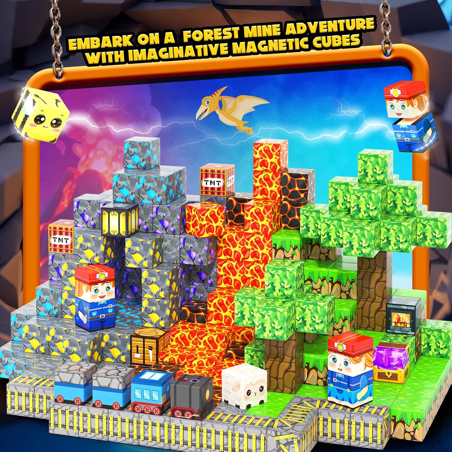 Magnetic Building Blocks-200PCS with Drawstring Bag STEM Montessori Children Sensory Toys Build Mine Magnet World Gift Set