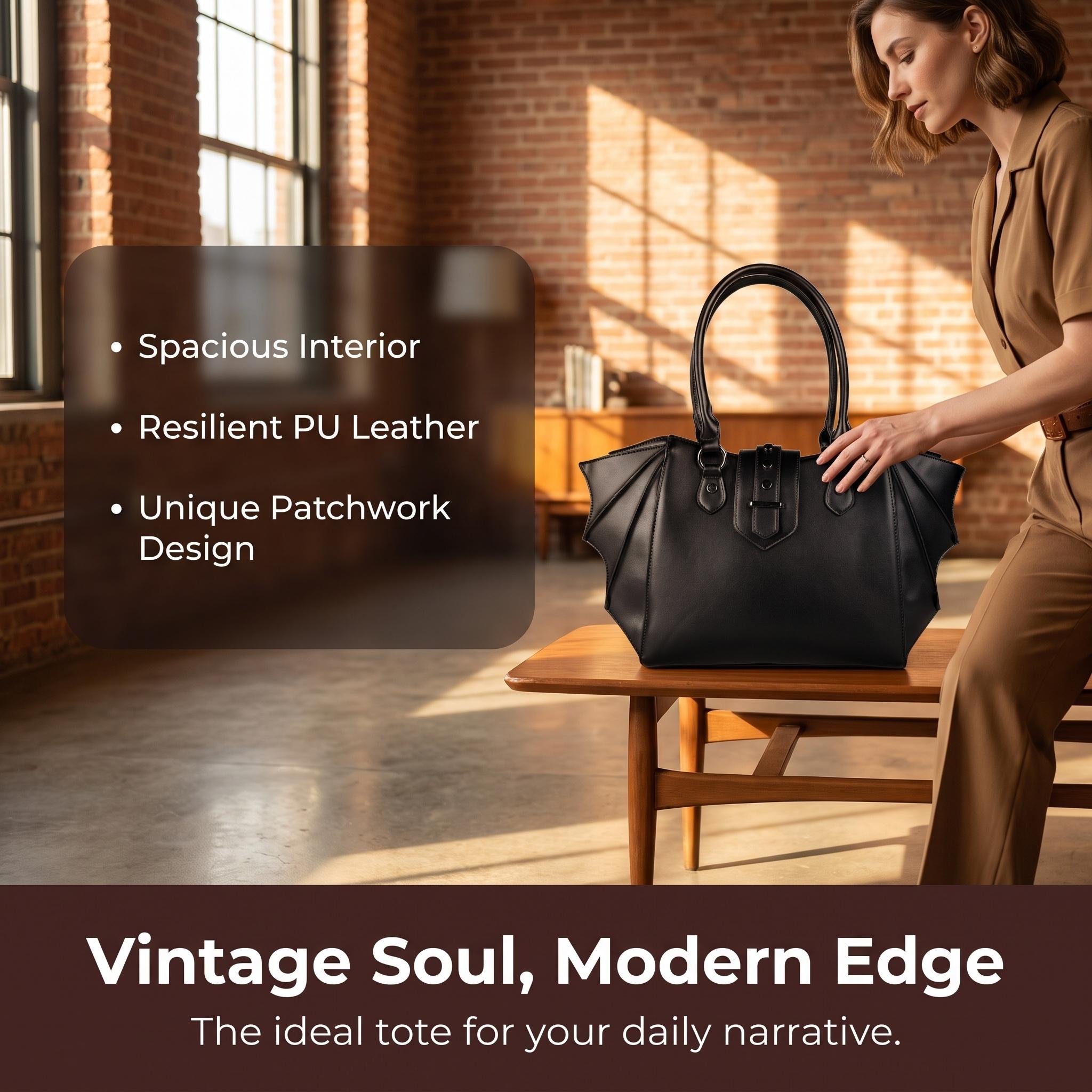 Large Tote Bag For Women Daily Outfits PU Leather Crossbody Handbag Retro Stitching Patchwork Medium Soft Zipper Closure Black Dark Red, Casual Commuter Bag, Tote Crossbody Purse, Handbag Shoulder Purse
