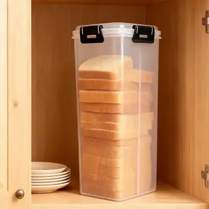 Ldq Sealed Bread Box with Lid, Transparent Plastic Food Storage Container, Reusable Rectangular Baking Box, Space-Saving Design