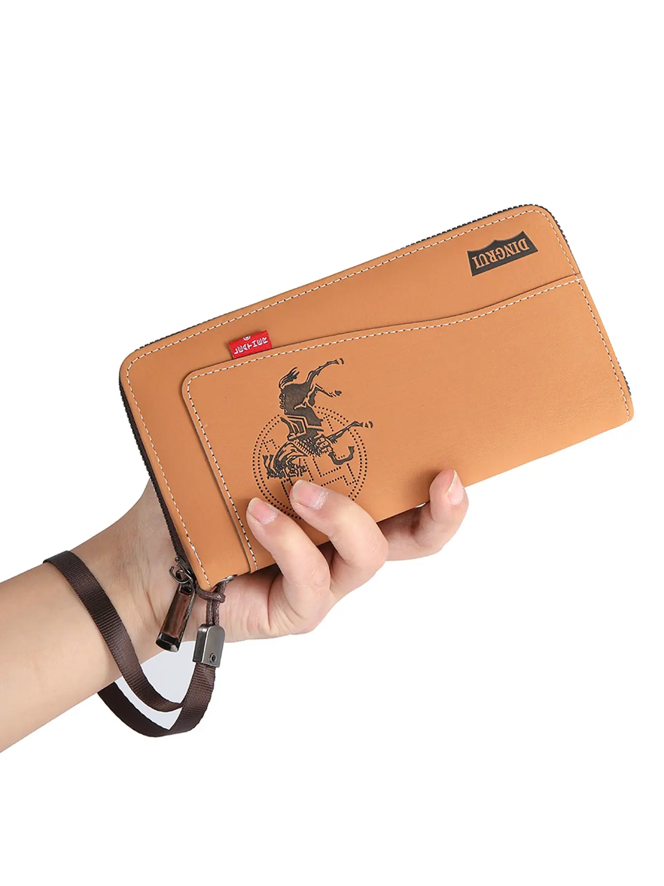 Vintage Horse Embossed PU Leather Long Wallet, Zipper Wallet for Men - Zip Around Clutch with Wrist Strap, Large Capacity Phone Pocket, Multiple Card Slots & Coin Compartment, Classic Western Style, Stitching, Daily Use, Travel & Business Gifting