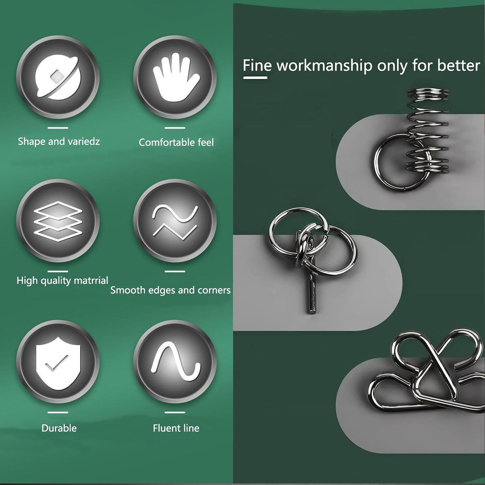 Challenging Brain Puzzle,Physics Mind Metal Puzzles,Metal Brain Teaser Puzzles,9 Linked Rings Metal Puzzle,Ring Toy Set Puzzle Pieces Game Solution Interlock Metal Wire Puzzle Solving.