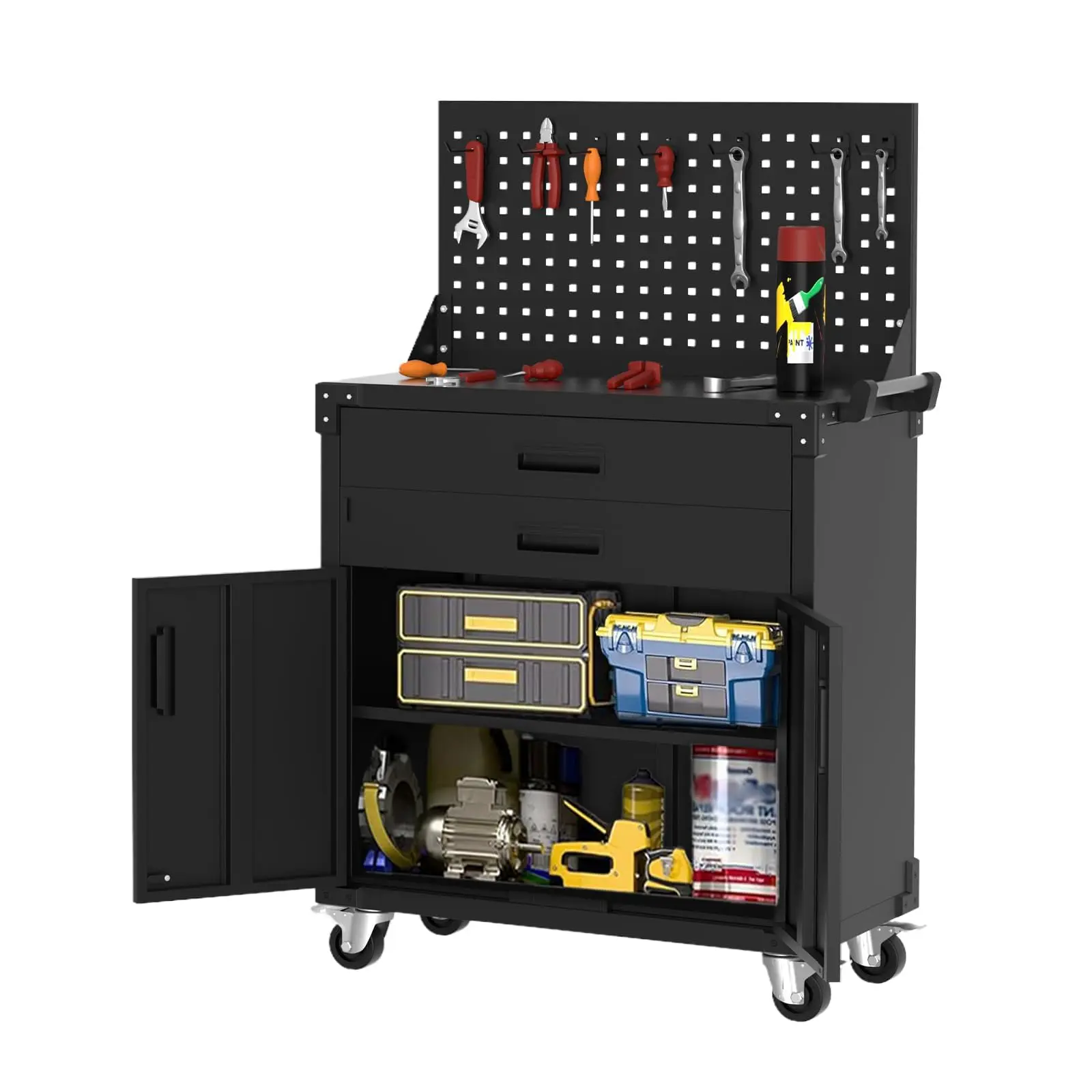 GARVEE Tool Chest, 2-Drawer Rolling Tool Storage Cabinet with Hooks, Enhanced Packaging, Detachable Top Tool Box, Metal Tool Cart for Garage Workshop