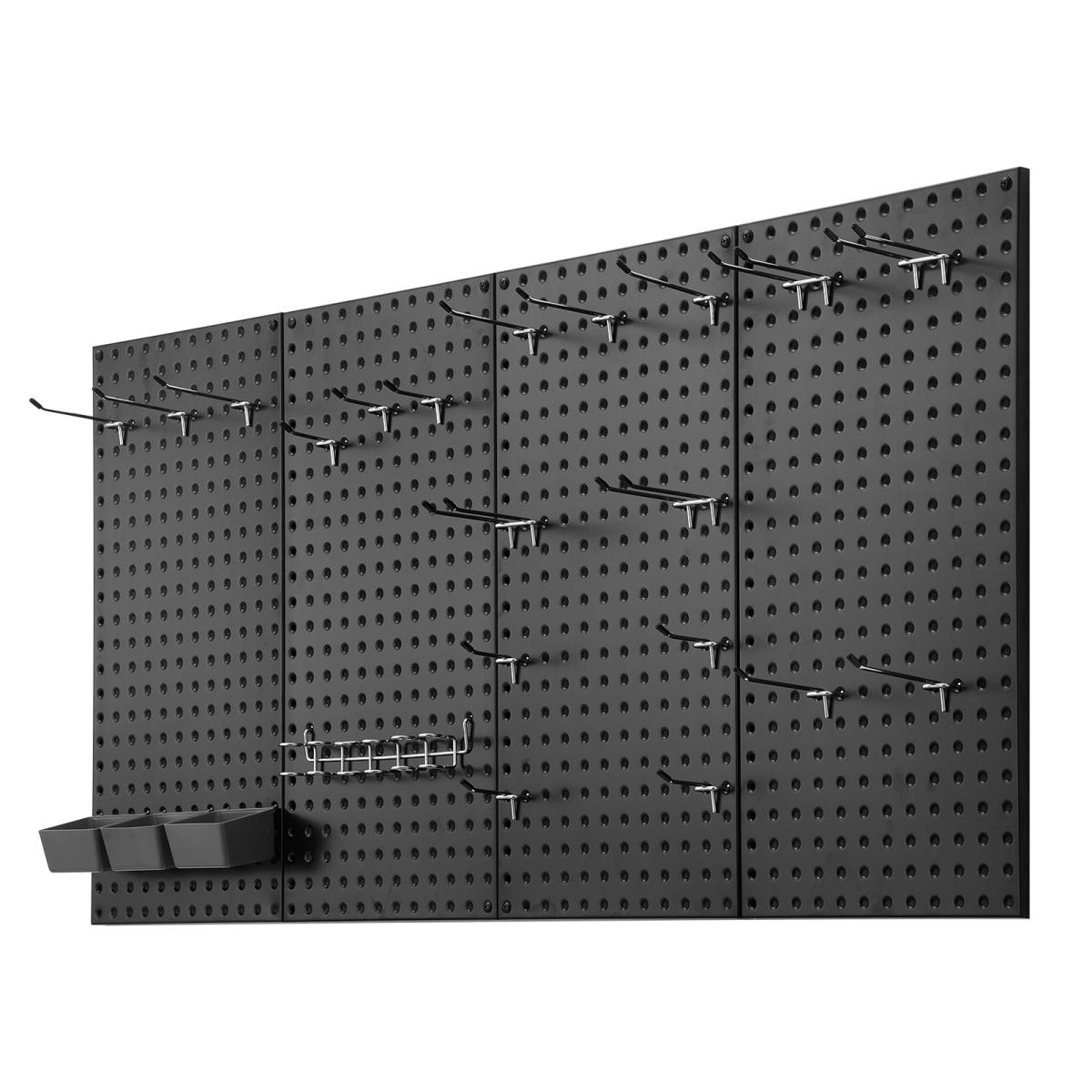 Metal Pegboard Panels, 24" x 12" Pegboard, 4 Panels, Heavy Duty Steel Peg Board Wall Organizer, for Living Room Garage Tool Storage Workbench Office Organization Craft Room Kitchen Home, Black
