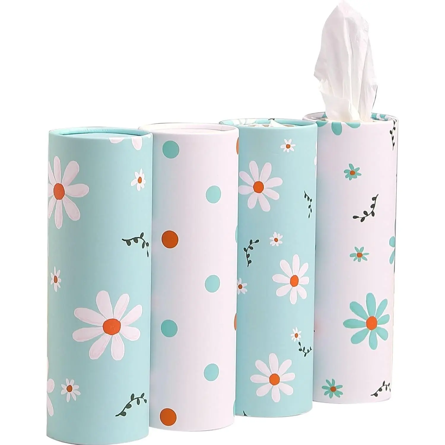 Car Tissue Holder with Facial Tissues Bulk - 4 PK Car Tissues Cylinder, Tissue Holder for Car, Travel Tissues for Car Cup Holder, Refill Car Tissue Box Round Container